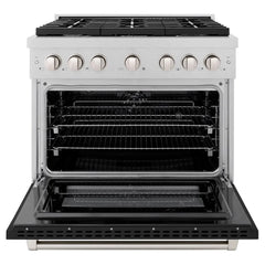 ZLINE 36 in. 5.2 cu. ft. Paramount Dual Fuel Range with 6 Burner Gas Cooktop and Electric Convection Oven in Satin Stainless Steel with Black Matte Door - SDRS-BLM-36