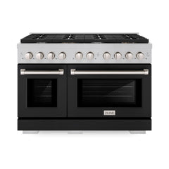 ZLINE 48 in. 6.7 cu. ft. Paramount Double Oven Dual Fuel Range with 8 Burner Gas Cooktop in Satin Stainless Steel with Black Matte Doors - SDRS-BLM-48