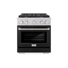 ZLINE 30 in. 4.2 cu. ft. Paramount Gas Range with 4 Burner Cooktop and Convection Gas Oven in Satin Stainless Steel with Black Matte Door - SGRS-BLM-30