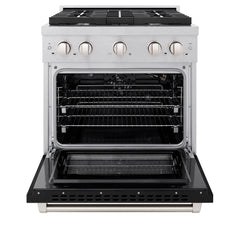 ZLINE 30 in. 4.2 cu. ft. Paramount Gas Range with 4 Burner Cooktop and Convection Gas Oven in Satin Stainless Steel with Black Matte Door - SGRS-BLM-30