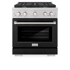 ZLINE 30 in. 4.2 cu. ft. Paramount Gas Range with 4 Burner Cooktop and Convection Gas Oven in Satin Stainless Steel with Black Matte Door - SGRS-BLM-30