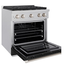 ZLINE 30 in. 4.2 cu. ft. Paramount Gas Range with 4 Burner Cooktop and Convection Gas Oven in Satin Stainless Steel with Black Matte Door - SGRS-BLM-30