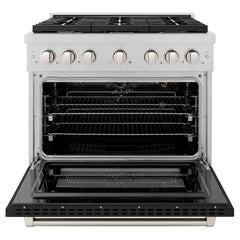 ZLINE 36 in. 5.2 cu. ft. Paramount Gas Range with 6 Burner Cooktop and Convection Gas Oven in Satin Stainless Steel with Black Matte Door - SGRS-BLM-36