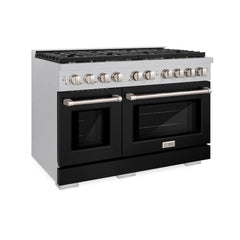 ZLINE 48 in. 6.7 cu. ft. Paramount Double Oven Gas Range with 8 Burner Cooktop in Satin Stainless Steel with Black Matte