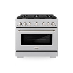 ZLINE 36 in. 5.2 cu. ft. Paramount Dual Fuel Range with 6 Burner Gas Cooktop and Electric Convection Oven in Satin Stainless Steel - SDRS-36