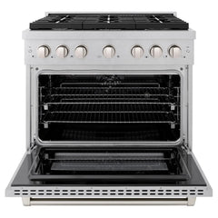 ZLINE 36 in. 5.2 cu. ft. Paramount Dual Fuel Range with 6 Burner Gas Cooktop and Electric Convection Oven in Satin Stainless Steel - SDRS-36