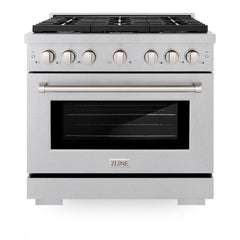 ZLINE 36 in. 5.2 cu. ft. Paramount Dual Fuel Range with 6 Burner Gas Cooktop and Electric Convection Oven in Satin Stainless Steel - SDRS-36