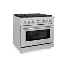 ZLINE 36 in. 5.2 cu. ft. Paramount Dual Fuel Range with 6 Burner Gas Cooktop and Electric Convection Oven in Satin Stain