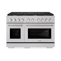 ZLINE 48 in. 6.7 cu. ft. Paramount Double Oven Dual Fuel Range with 8 Burner Gas Cooktop in Satin Stainless Steel - SDRS-48