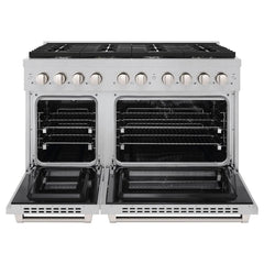 ZLINE 48 in. 6.7 cu. ft. Paramount Double Oven Dual Fuel Range with 8 Burner Gas Cooktop in Satin Stainless Steel - SDRS-48