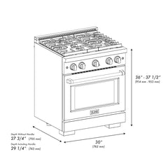 ZLINE 30 in. 4.2 cu. ft. Paramount Dual Fuel Range with Gas Cooktop and Electric Convection Oven in Satin Stainless Steel with 4 Brass Burners - SDRS-BR-30