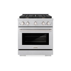 ZLINE 30 in. 4.2 cu. ft. Paramount Dual Fuel Range with Gas Cooktop and Electric Convection Oven in Satin Stainless Steel with 4 Brass Burners - SDRS-BR-30