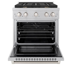 ZLINE 30 in. 4.2 cu. ft. Paramount Dual Fuel Range with Gas Cooktop and Electric Convection Oven in Satin Stainless Steel with 4 Brass Burners - SDRS-BR-30