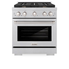 ZLINE 30 in. 4.2 cu. ft. Paramount Dual Fuel Range with Gas Cooktop and Electric Convection Oven in Satin Stainless Steel with 4 Brass Burners - SDRS-BR-30