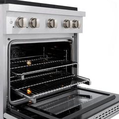 ZLINE 30 in. 4.2 cu. ft. Paramount Dual Fuel Range with Gas Cooktop and Electric Convection Oven in Satin Stainless Steel with 4 Brass Burners - SDRS-BR-30