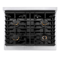 ZLINE 30 in. 4.2 cu. ft. Paramount Dual Fuel Range with Gas Cooktop and Electric Convection Oven in Satin Stainless Steel with 4 Brass Burners - SDRS-BR-30