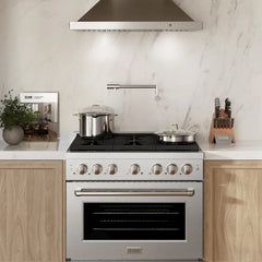 ZLINE 36 in. 5.2 cu. ft. Paramount Dual Fuel Range with Gas Cooktop and Electric Convection Oven in Satin Stainless Steel with 6 Brass Burners - SDRS-BR-36
