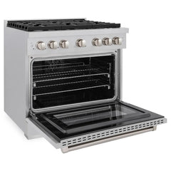 ZLINE 36 in. 5.2 cu. ft. Paramount Dual Fuel Range with Gas Cooktop and Electric Convection Oven in Satin Stainless Steel with 6 Brass Burners - SDRS-BR-36
