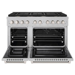 ZLINE 48 in. 6.7 cu. ft. Paramount Double Oven Dual Fuel Range in Satin Stainless Steel with 8 Brass Burners - SDRS-BR-48