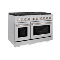 ZLINE 48 in. 6.7 cu. ft. Paramount Double Oven Dual Fuel Range in Satin Stainless Steel with 8 Brass Burners - SDRS-BR-4