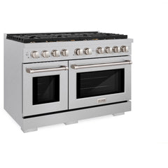 ZLINE 48 in. 6.7 cu. ft. Paramount Double Oven Dual Fuel Range in Satin Stainless Steel with 8 Brass Burners - SDRS-BR-48