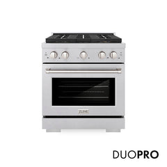 ZLINE 30 in. 4.2 cu. ft. Paramount Dual Fuel Range with 4 Burner DuoPro™ Cooktop and Electric Convection Oven in Satin Stainless Steel - PSDRS-30