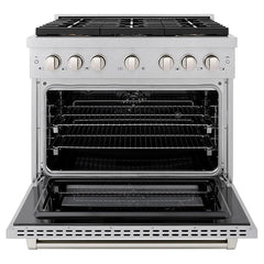 ZLINE 36 in. 5.2 cu. ft. Paramount Dual Fuel Range with 6 Burner DuoPro™ Cooktop and Electric Convection Oven in Satin Stainless Steel - PSDRS