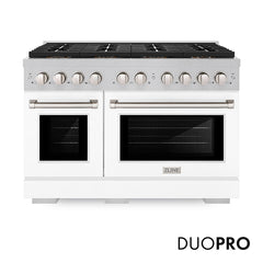ZLINE 48 in. 6.7 cu. ft. Paramount Dual Fuel Range with 8 Burner DuoPr - Satin Stainless Steel with White Matte Door