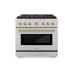 ZLINE 36 in. 5.2 cu. ft. Paramount Dual Fuel Range with 6 Burner DuoPr - Satin Stainless Steel with Champagne Bronze Accents