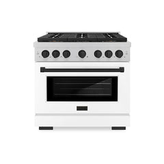 ZLINE 36 in. 5.2 cu. ft. Paramount Dual Fuel Range with 6 Burner DuoPr - Satin Stainless Steel with White Matte Door, Matte Black Accents