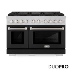 ZLINE 48 in. 6.7 cu. ft. Paramount Dual Fuel Range with 8 Burner DuoPr - Satin Stainless Steel with Black Matte Door