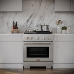 ZLINE 30 in. 4.2 cu. ft. Paramount Gas Range with 4 Burner Cooktop and Convection Gas Oven in Satin Stainless Steel - SGRS-30