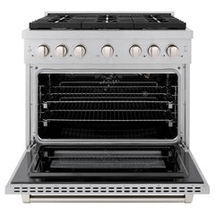 ZLINE 36 in. 5.2 cu. ft. Paramount Gas Range with 6 burner Cooktop and Convection Gas Oven in Satin Stainless Steel - SGRS-36