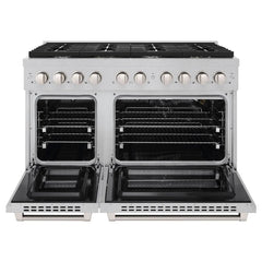ZLINE 48 in. 6.7 cu. ft. Paramount Double Oven Gas Range with 8 Burner Cooktop in Satin Stainless Steel - SGRS-48
