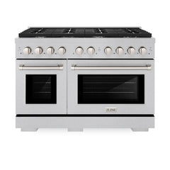 ZLINE 48 in. 6.7 cu. ft. Paramount Double Oven Gas Range with 8 Burner Cooktop in Satin Stainless Steel - SGRS-48