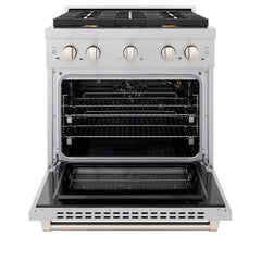 ZLINE 30 in. 4.2 cu. ft. Paramount Gas Range with Convection Gas Oven in Satin Stainless Steel with 4 Brass Burners - SGRS-BR-30