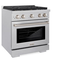 ZLINE 30 in. 4.2 cu. ft. Paramount Gas Range with Convection Gas Oven in Satin Stainless Steel with 4 Brass Burners - SGRS-BR-30