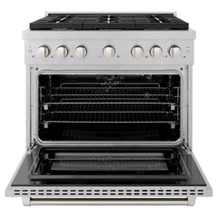 ZLINE 36 in. 5.2 cu. ft. Paramount Gas Range with Convection Gas Oven in Satin Stainless Steel with 6 Brass Burners - SGRS-BR-36