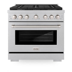 ZLINE 36 in. 5.2 cu. ft. Paramount Gas Range with Convection Gas Oven in Satin Stainless Steel with 6 Brass Burners - SGRS-BR-36