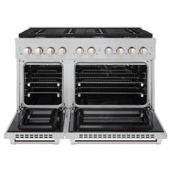 ZLINE 48 in. 6.7 cu. ft. Paramount Double Oven Gas Range in Satin Stainless Steel with 8 Brass Burners - SGRS-BR-48