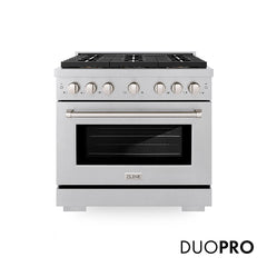 ZLINE 36 in. 5.2 cu. ft. Paramount Gas Range with 6 Burner DuoPro™ Cooktop and Convection Gas Oven in Satin Stainless Steel - PSGRS-36