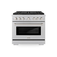ZLINE 36 in. 5.2 cu. ft. Paramount Gas Range with 6 Burner DuoPro™ Cooktop and Convection Gas Oven in Satin Stainless Steel - PSGRS-36
