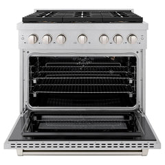 ZLINE 36 in. 5.2 cu. ft. Paramount Gas Range with 6 Burner DuoPro™ Cooktop and Convection Gas Oven in Satin Stainless Steel - PSGRS-36
