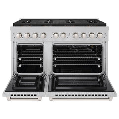 ZLINE 48 in. 6.7 cu. ft. Paramount Gas Range with 8 Burner DuoPro™ Cooktop and Dual Ovens in Satin Stainless Steel - PSGRS-48