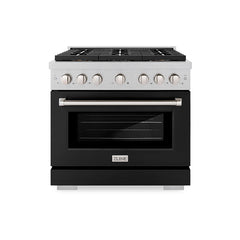 ZLINE 36 in. 5.2 cu. ft. Paramount Gas Range with 6 Burner DuoPro™ Coo - Satin Stainless Steel with Black Matte Door