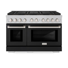 ZLINE 48 in. 6.7 cu. ft. Paramount Gas Range with 8 Burner DuoPro™ Coo - Satin Stainless Steel with Black Matte Door