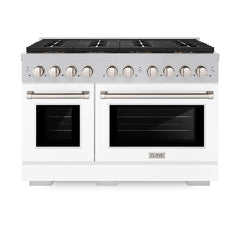 ZLINE 48 in. 6.7 cu. ft. Paramount Gas Range with 8 Burner DuoPro™ Coo - Satin Stainless Steel with White Matte Door