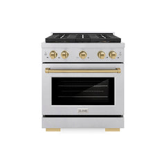 ZLINE 30 in. 4.2 cu. ft. Paramount Gas Range with 4 Burner DuoPro™ Coo - Satin Stainless Steel with Champagne Bronze Accents