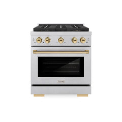 ZLINE 30 in. 4.2 cu. ft. Paramount Gas Range with 4 Burner DuoPro™ Coo - Satin Stainless Steel with Polished Gold Accents