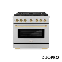 ZLINE 36 in. 5.2 cu. ft. Paramount Gas Range with 6 Burner DuoPro™ Coo - Satin Stainless Steel with Champagne Bronze Accents